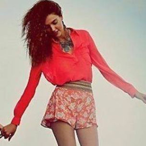 Free People Coral Floral Yoke Flutter Shorts - Picture 1 of 13